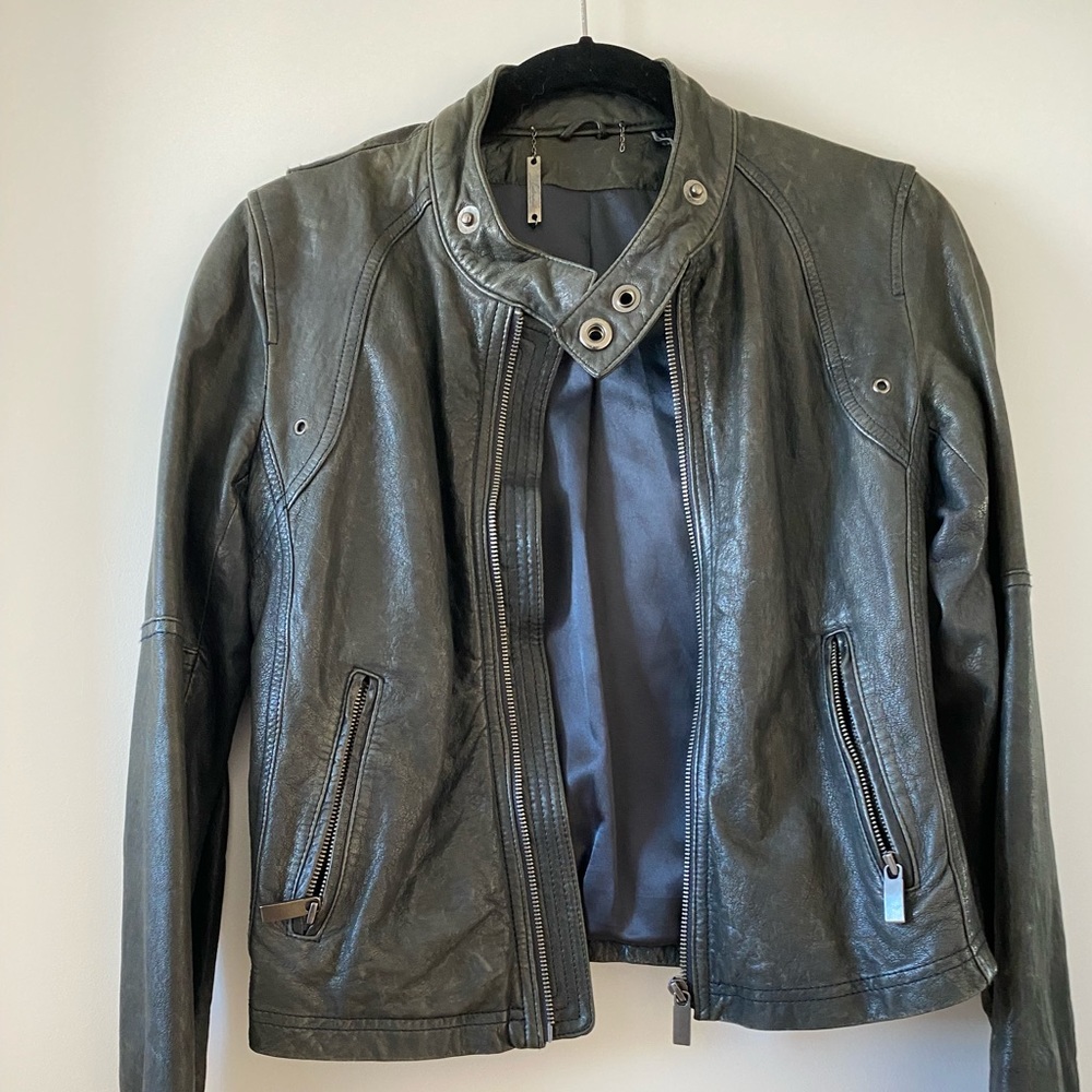 Leather moto jacket by Line